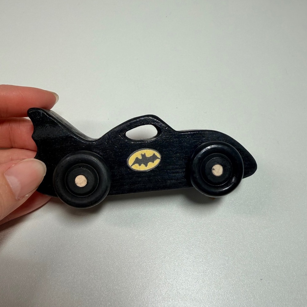 Handmade Wooden Batmobile Toy Car Black Batman Superhero Decor 3.75 Inch